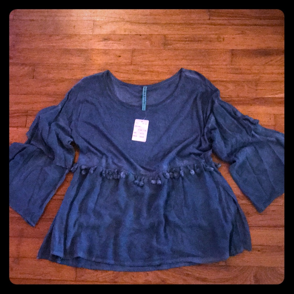 CAPOTE Blue Ruffle and Tassle Blouse